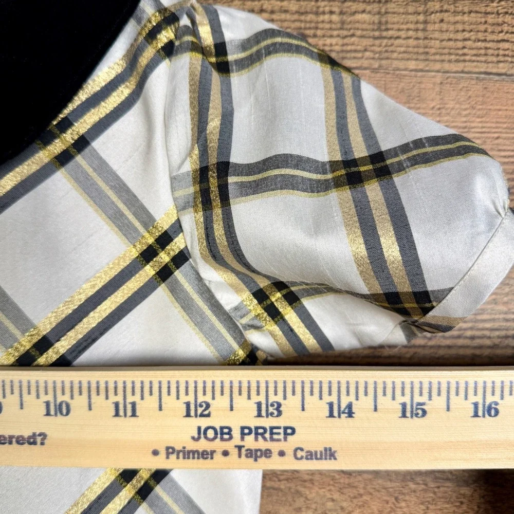Gymboree Plaid Holiday Dress Gold Metallic Velvet Collar Ivory‎ Black Size 10
